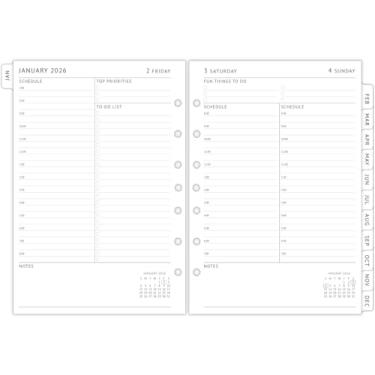 Imagem de newestor Recargas de agenda diária 2026 para mini fichário, uma página por dia (segunda a sexta), agenda diária e lista de tarefas, abas mensais, 7 furos pré-perfurados para mini fichários de 3 anéis