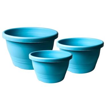 Imagem de Kit de Vasos Plásticos Cuias Modelo 18+23+30 Veneza Colorido Para Jardim Vertical, Decoração Jardim Suspenso Jardinagem (Azul Claro, Com hastes)