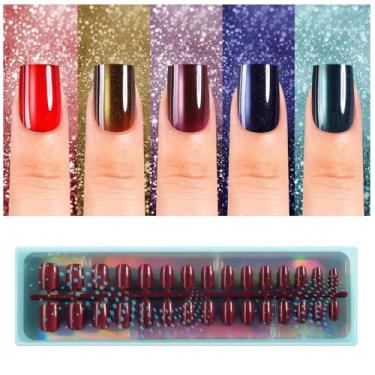 Imagem de Vansiho 150 peças de unhas de pressão de olho de gato, pontas de unhas de gel macio quadrado curto, para mulheres e meninas, pontas de unhas reutilizáveis brilhantes em 15 tamanhos