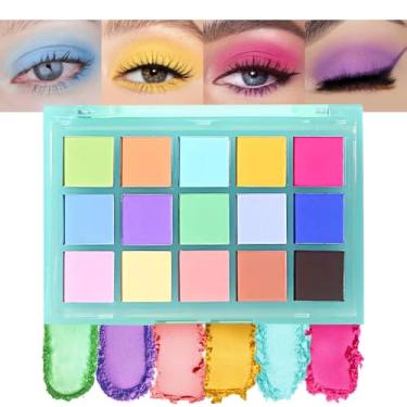 Imagem de Paleta de maquiagem de sombra, paleta de sombra neutra de 15 cores, cores brilhantes, coloridas, neon, arco-íris, verde, roxo, amarelo, paleta de maquiagem neutra, impermeável de longa duração