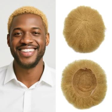 Imagem de Unidades de cabelo para homens negros, peruca afro cacheada, reposição de cabelo humano inteiro, sistema de peruca masculina enrolada, unidades de tecelagem masculina (22R # Loiro dourado, 6 mm afro