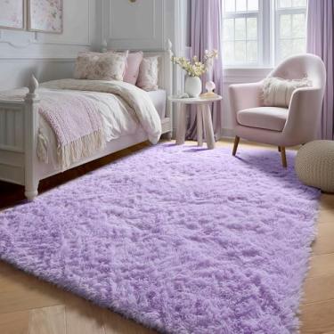 Imagem de ONASAR Tapetes roxos para quarto, sala de estar, lavável e fofo, 10 x 15 cm, tapete felpudo macio para berçário, crianças, meninas, adolescentes, dormitório, casa, escritório, decoração estética