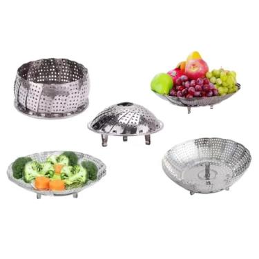 Imagem de Cesto de cozinhar a vapor inox legumes panela vaporeira verduras cozinha Retrátil