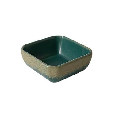 Imagem de Prato de exibição quadrado de cerâmica para lanches japoneses simples retrô - verde pavão