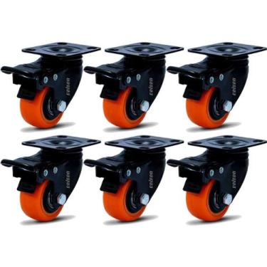 Imagem de Kit 6 Rodízios Placa Linha 1.5/8" Black Amarelo 41mm Anti Risco Móveis