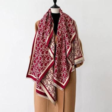Imagem de Cachecol De Inverno Feminino De Caxemira Jacquard Quente, Xale Grosso 