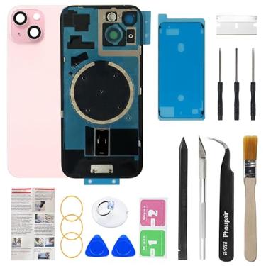 Imagem de Phoupair Substituição de vidro traseiro OEM compatível com iPhone 15 de 6,1 polegadas com moldura da câmera e lente da câmera + Kit de ferramentas de reparo profissional e instruções de instalação
