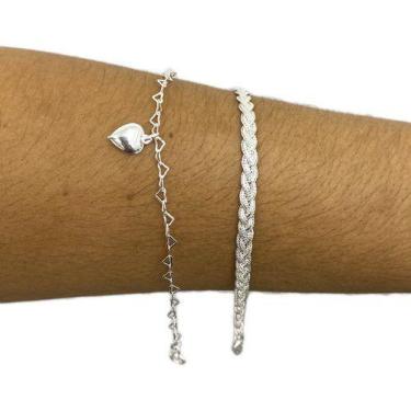 Imagem de Kit 2 Pulseiras Braceletes Feminina Folheadas Prata 925 - PAPILLON SEM