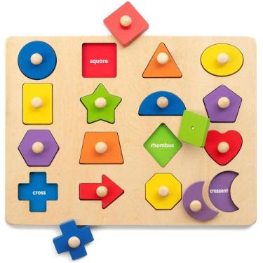 Imagem de Quebra-cabeça Montessori Toy Coogam Wooden Shape Peg de 3-5 anos