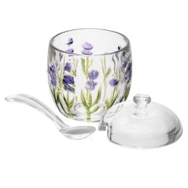 Imagem de Acucareiro com colher e tampa lavanda hand painting 8,5cm x 11,3cm cri