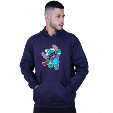 Imagem de Moletom Unissex Canguru Lilo Stitch Duende Natal - Lafre, Azul marinho