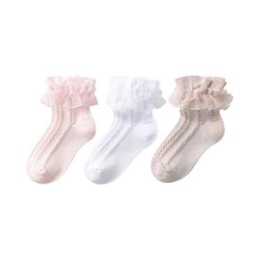 Imagem de Meias De Algodão Com Renda E Babados Para Meninas, Estilo Princesa, Co
