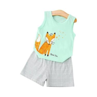 Imagem de Conjunto de Pijamas de Dinossauro para Meninos e Meninas - Colete de V