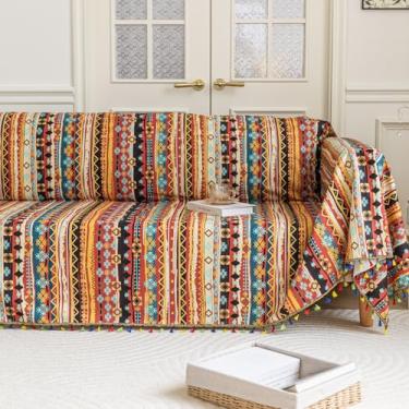 Imagem de Erbnaryx Capa de sofá Boho Capas de sofá borlas design para sofá seccional lavável 3 almofadas sofá sala de estar (A8, 180.3 cmx299.7 cm)