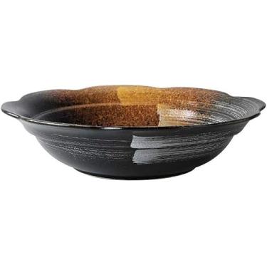 Imagem de Saladeira de cerâmica de tamanho grande, tigela fundo criativa japonesa de tamanho grande | Chucrute tigela de peixe tigela de sopa restaurante, # C (14