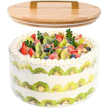 Imagem de Soumeclu Tigela de vidro com tampa de bambu, tigela grande para exibição de sobremesa (vidro, 25,4 cm)