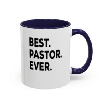 Imagem de SpreadPassion Caneca de café Best Pastor Ever – Presente engraçado para pastor, caneca de acento de apreciação religiosa, presente do ministério cristão (azul-marinho, 325 ml)