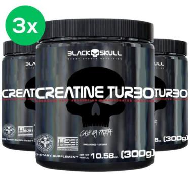 Imagem de Kit com 3x Creatinas Black Skull Turbo Caveira Preta - 300g cada