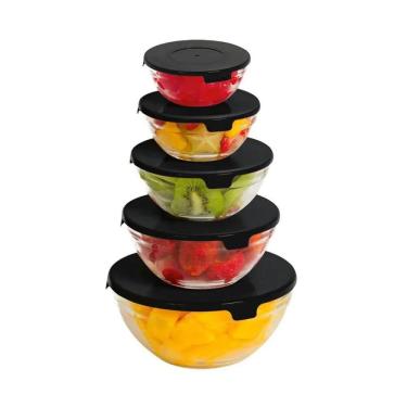 Imagem de Conjunto 5Pç Jogo Tigela Com Tampa De Vidro 5 Tamanhos