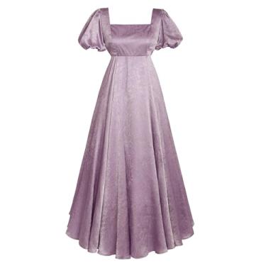 Imagem de Vibsion Vestidos Regency elegantes em relevo com cintura império vitoriana anos 1820 vestido de baile retrô vitoriano roxo M