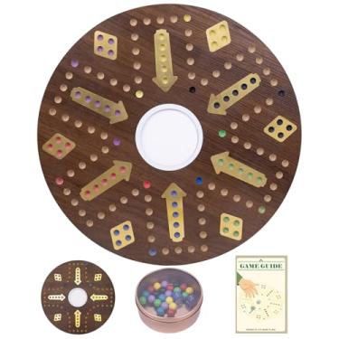 Imagem de 20 inch Marble Board Game, Fast Track Wahoo Board Game,Double-Sided Wooden Board for 4 or 6 Players with 24 Marbles& 2 Dices