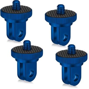 Imagem de Frienda 4 peças de alumínio adaptador de montagem de tripé de câmera 1/4-20 adaptador de conversão para tripé compatível com câmeras de ação GoPro e outros acessórios padrão 1/4 (azul)