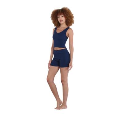 Imagem de Bra30 Blusa cropped canelada com decote em V, Azul marino, M