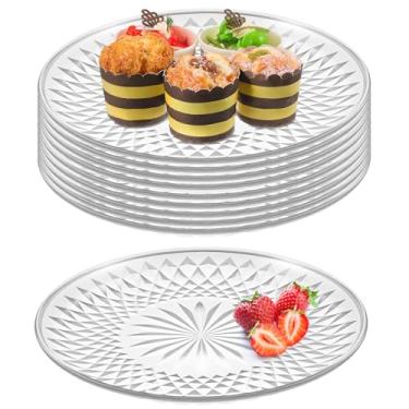 Imagem de Tobeelec 10 travessas redondas de plástico para servir, bandeja de plástico transparente de 30 cm, pratos de pudim de cristal PP para festa de noivado, comida, bolo, biscoitos, frutas, aniversário