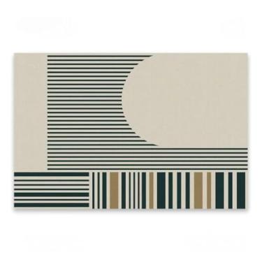 Imagem de Tapetes brancos minimalistas para sala de estar, área grande, linhas abstratas, quarto, design listrado, padrão geométrico (120 x 160 cm, 3,9 x 5,2 pés/QR-11)