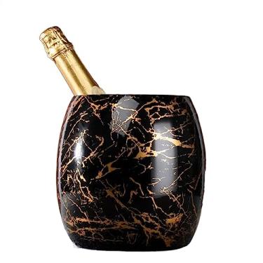 Imagem de balde de vinho Balde de Gelo Baldes Aço Inoxidável 3,6L com Elegantes Padrões Mármore Ideal para Cocktail Bar, Festas, Vinho Chilling, Champanhe Refrigerador de cerveja(Preto)