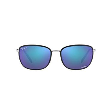 Imagem de Ray-Ban Óculos de sol quadrados femininos Rb3705, Preto em prata/cinza polarizado espelhado azul, 57 mm