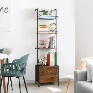 Imagem de Vrisa Estante de escada moderna com portas caneladas - marrom