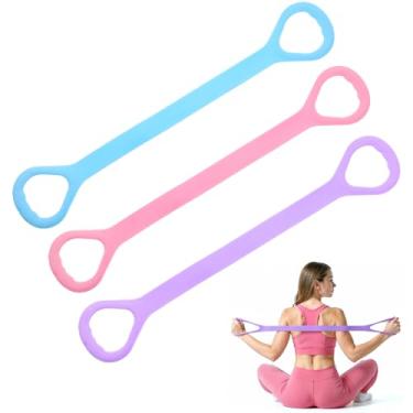 Imagem de 3 faixas de resistência Figura 8 Fitness, corda elástica, faixas elásticas, equipamento de exercício portátil para braço, costas, peito, ombro, perna, ioga, pilates, alongamento físico