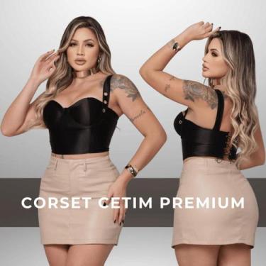 Imagem de Corset Corselet Feminino Com Bojo Verão Cropped Regata Cetim Moda Sexy