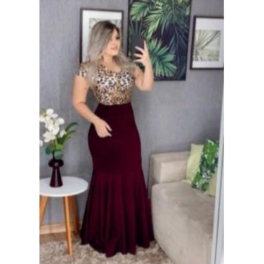 Imagem de Saia Longa Sereia Moda Evangélica Feminina - Miss Flower, Vinho, P