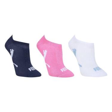 Imagem de Kit Meia Puma Invisível Esportiva C/ 3 Pares Feminina, Branco, Rosa, 3
