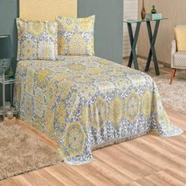 Imagem de Cobre Leito Estampado Babado Casal 03 Peças - Amarelo