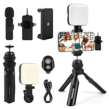 Imagem de Kalofaye Kit de vlogging para iPhone, Android com tripé, luz suave, kit iniciante do YouTube, equipamento criador de conteúdo com microfone de lapela sem fio para transmissão ao vivo, vlogging