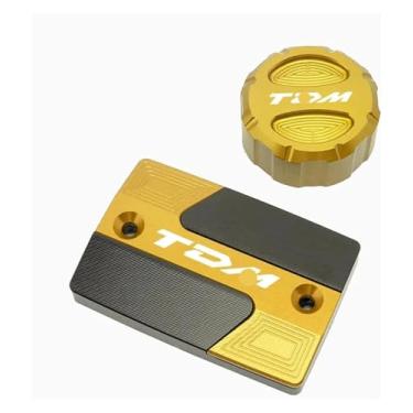 Imagem de Acessórios CNC para motocicleta, tampa do reservatório de fluido de freio dianteiro, traseiro, tampa de óleo do motor compatível com Y&AMAHA TDM 850 TDM 900 2004-2015 (2 peças de capas douradas)