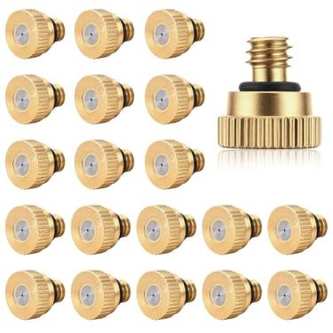 Imagem de Pacote com 20 bocais de bruma de latão com 20 peças de anel O, bocais de pulverização de latão orifício de 0,5 mm (0,5 mm) 10/24 UNC bocal de névoa resistente para sistema de resfriamento externo
