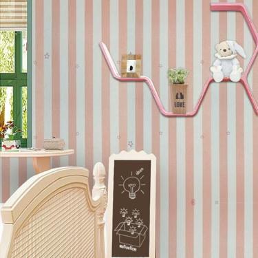 Imagem de ESSMOKO Papel de parede 2 rolos de adesivos de parede autoadesivos de PVC para sala de estar, quarto, dormitório estudantil, papel de parede de armário listras rosa 45 * 500 cm*2 rolos