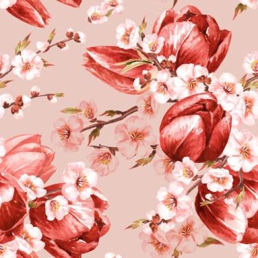 Imagem de Papel de parede tulipa flor de cerejeira, papel de parede de 45 x 300 cm, vinil impermeável, para cozinha, banheiro, parede de fundo, guarda-roupa, sala de jantar, sala de aluguel