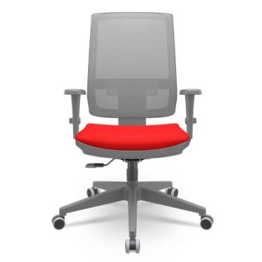 Imagem de Cadeira Brizza Diretor Grafite Tela Cinza Assento Aero Vermelho Base R