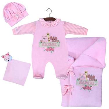 Imagem de Saída de Maternidade Menina Baby Safari Rosa com Porta Bebê 04 Peças -