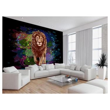 Imagem de Papel De Parede Animais Leão Rosto Arte Cores 3,5M Anm489