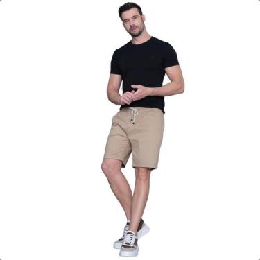 Imagem de Bermuda Masculina Jogger Sarja Com Elastano Cordão Ajustável Bolsos Fu