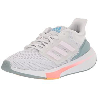 Imagem de adidas Tênis de corrida feminino Eq21, 36 UA, Cinza/Quase Rosa/Vermelho Ácido, 35