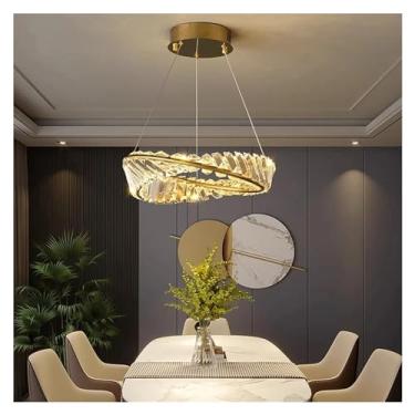 Imagem de Lustre de cristal redondo (regulável), Lustre de escada, Lustres de quarto e sala de jantar, Luzes de teto, Luminárias de iluminação LED para ambientes internos Luminária de lustre