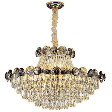 Imagem de Luminária Pendente, Lustre Moderno de Cristal K9 Redondo Preto e Dourado, Luminária de Cristal, Iluminação Interna para Corredor de Fazenda, Hall de Entrada, Cozinha, Sala de Jantar, Quarto
