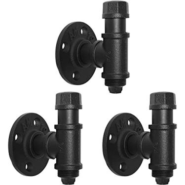 Imagem de HooLink Ganchos industriais para casacos, pacote com 3 ganchos para roupão de cachimbo de ferro, ganchos rústicos, montados na parede, vintage, faça-você-mesmo, gancho para decoração de casa e escritório (preto)